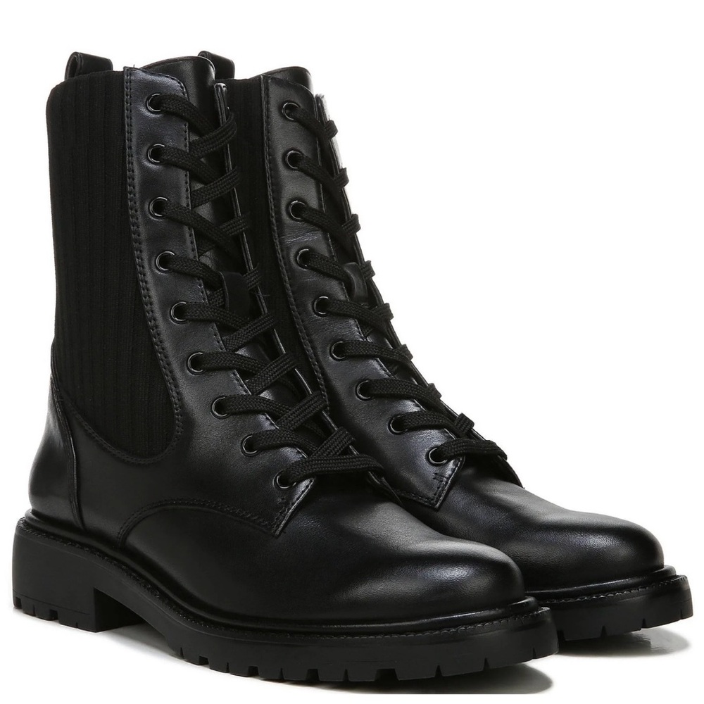 NEW Sam Edelman Lydell Combat Boot Black Leather Knit SIze 9
